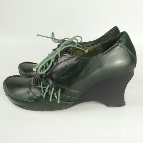 Leather wedge booties green Cosmic Girl shoes 7.5 - Picture 6 of 16